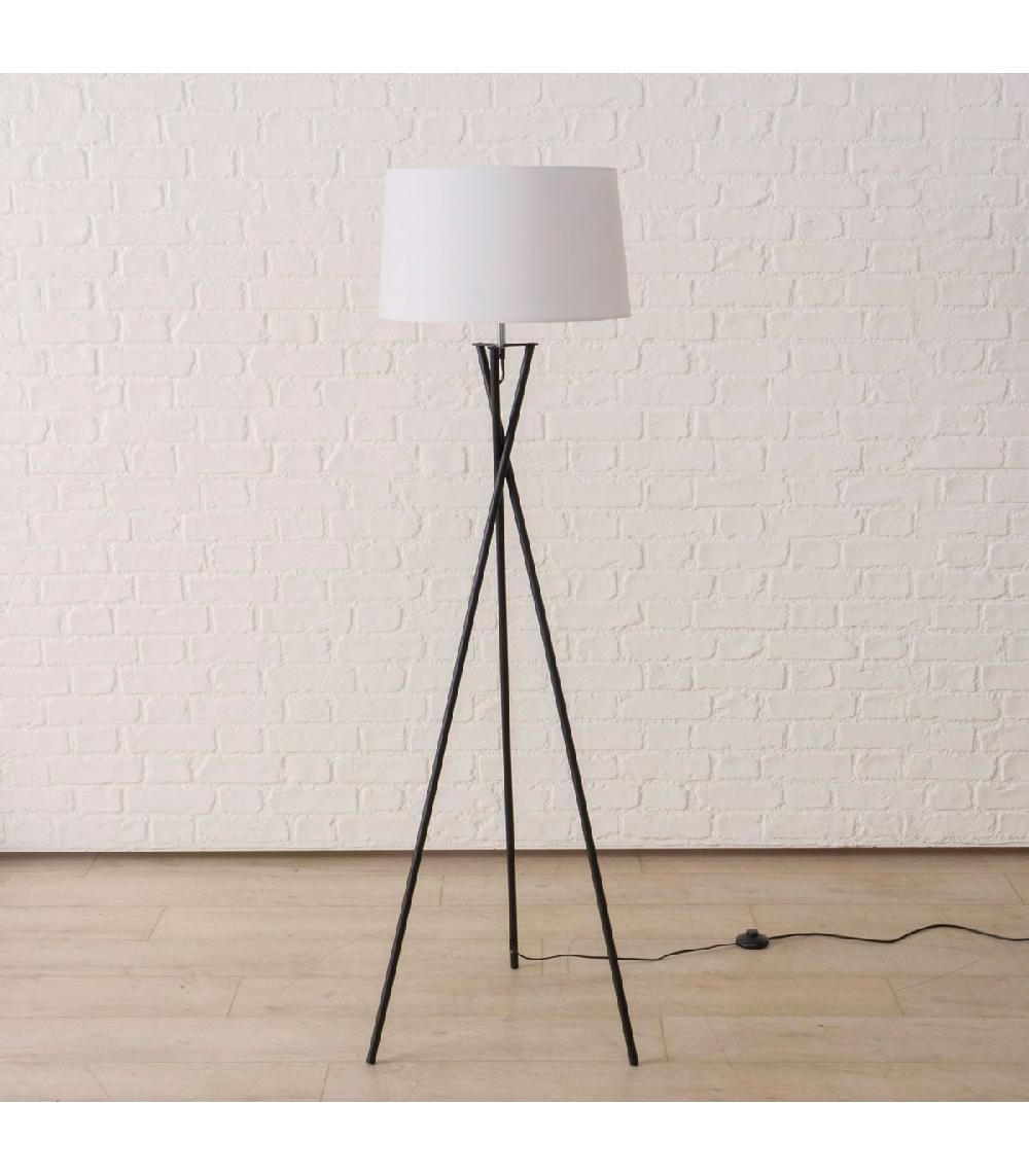 Wadiga Lampadaire Trépied Métal Noir Et Abat-jour Blanc 44x44x158cm
