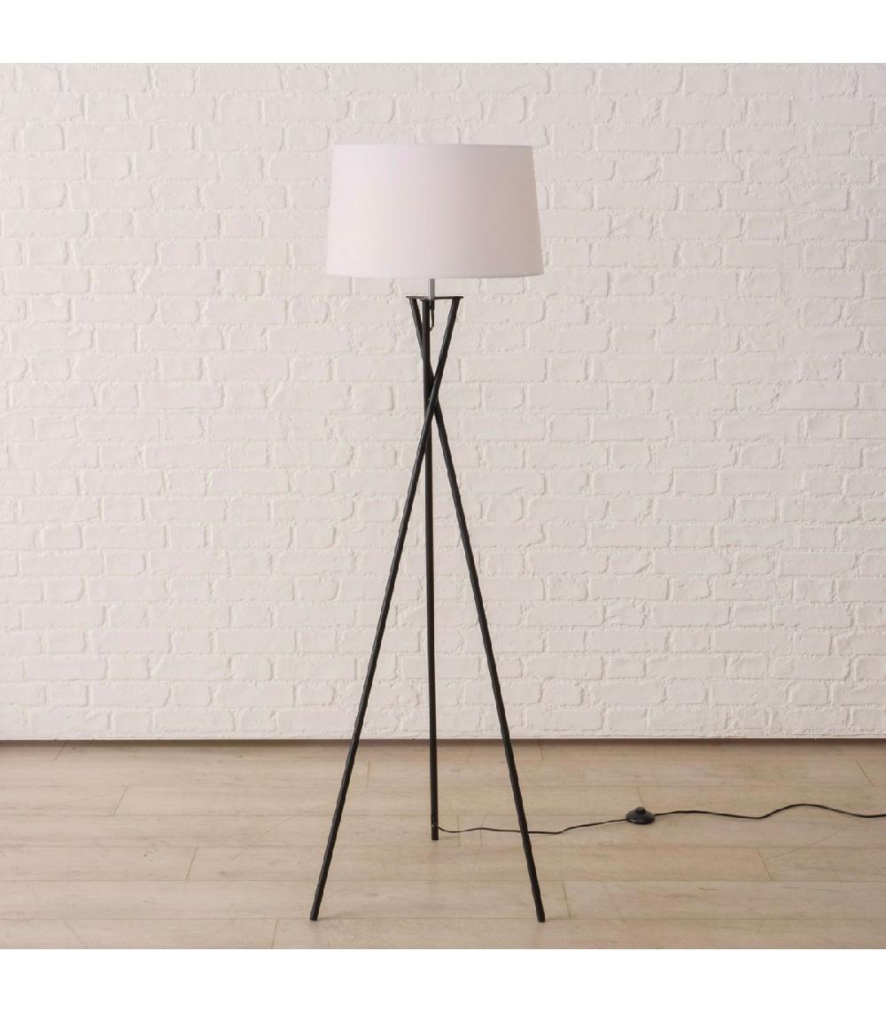 Wadiga Lampadaire Trépied Métal Noir Et Abat-jour Blanc 44x44x158cm