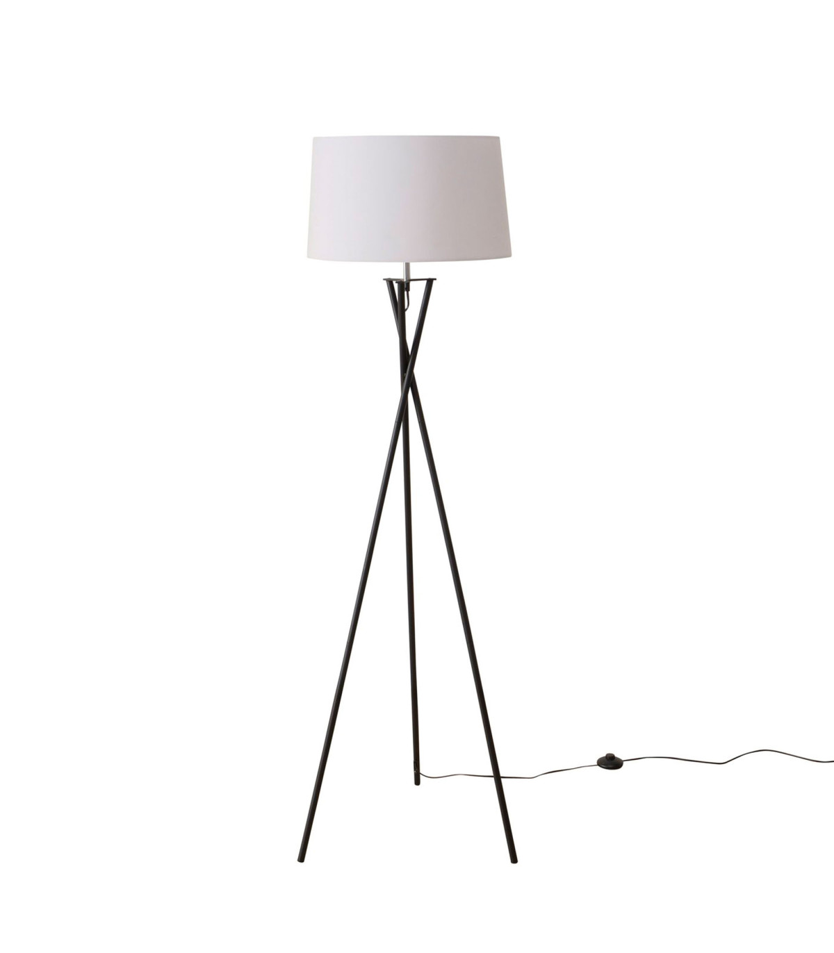 wadiga Lampadaire trépied métal noir et abat-jour blanc 44x44x158cm