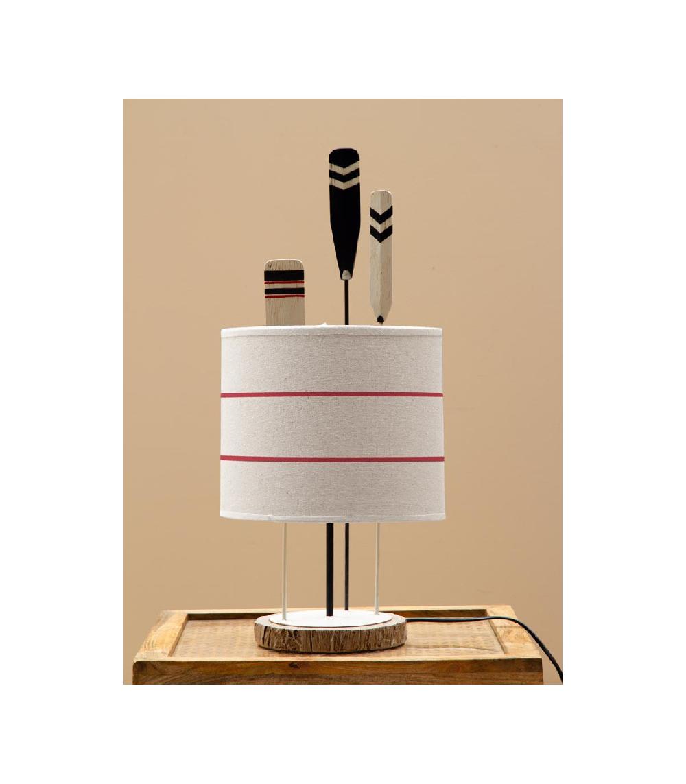 Wadiga Lampe à Poser 3 Pagaies Avec Abat-jour Lin Blanc