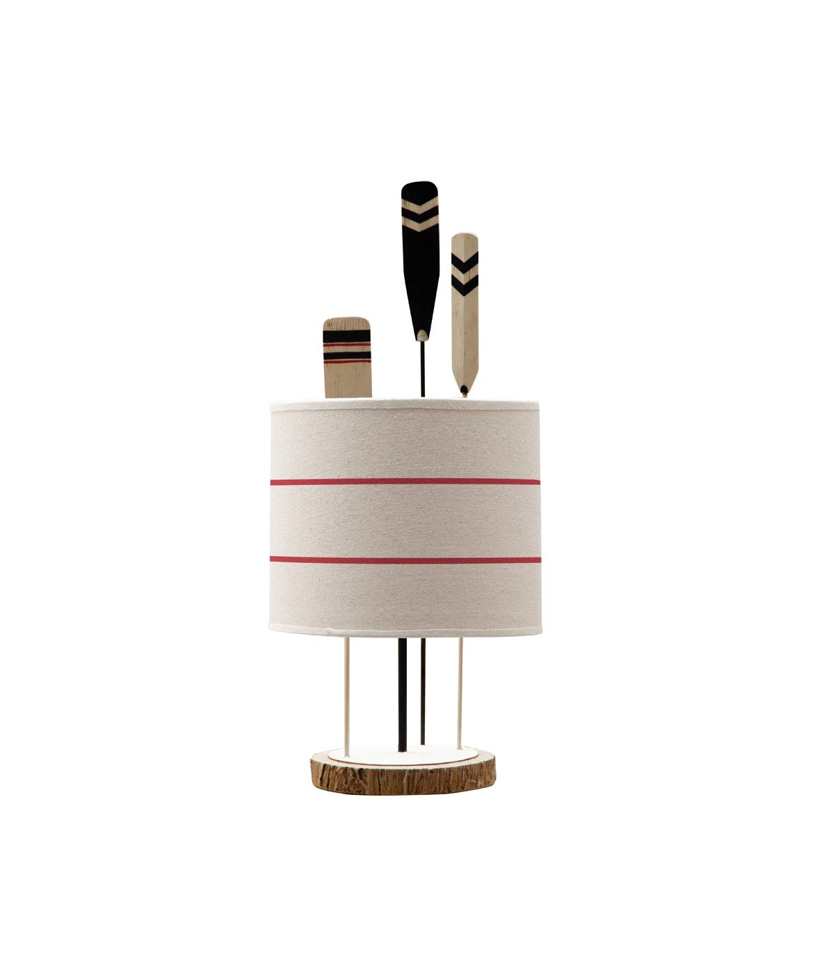 wadiga Lampe à Poser 3 Pagaies avec Abat-jour Lin Blanc