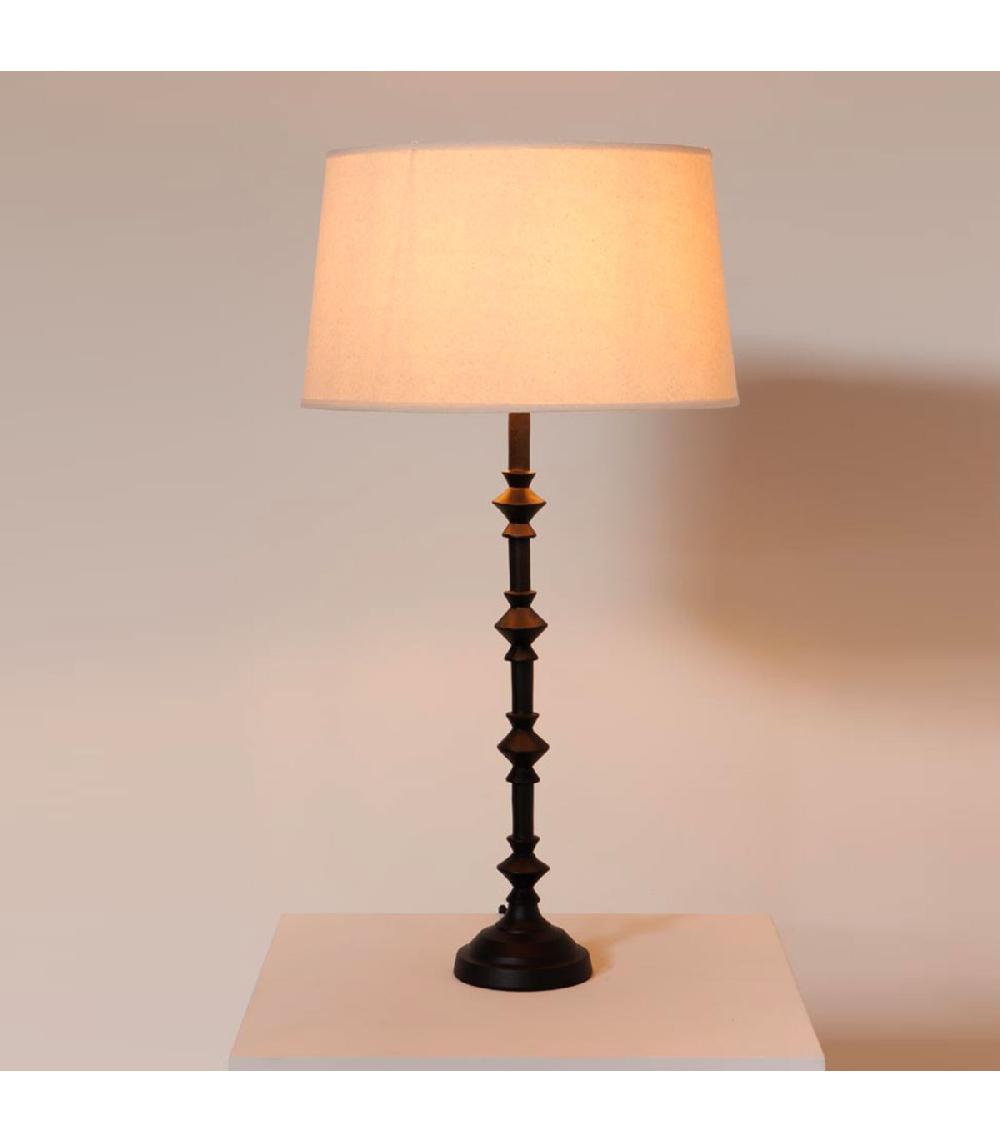 Wadiga Lampe à Poser Aluminium Noir Et Abat-jour Lin Beige 40x40x65cm