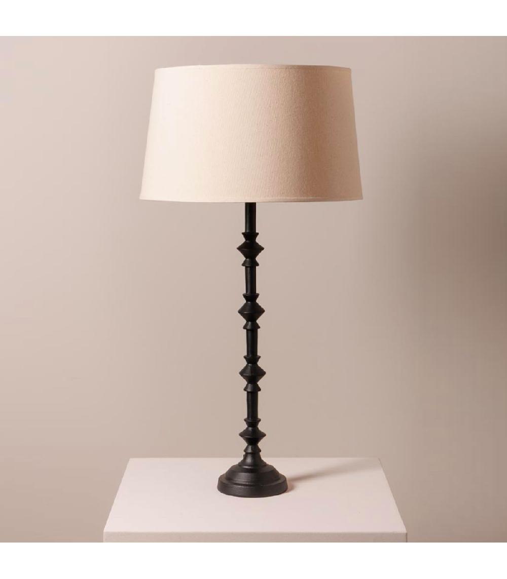 Wadiga Lampe à Poser Aluminium Noir Et Abat-jour Lin Beige 40x40x65cm