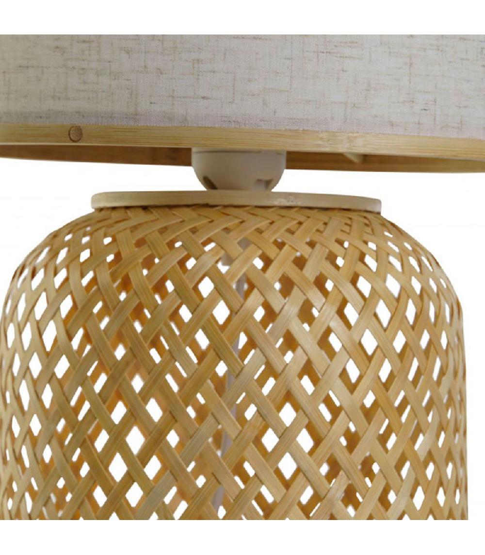Wadiga Lampe à Poser Bambou Et Abat-jour Beige 26x26x39cm