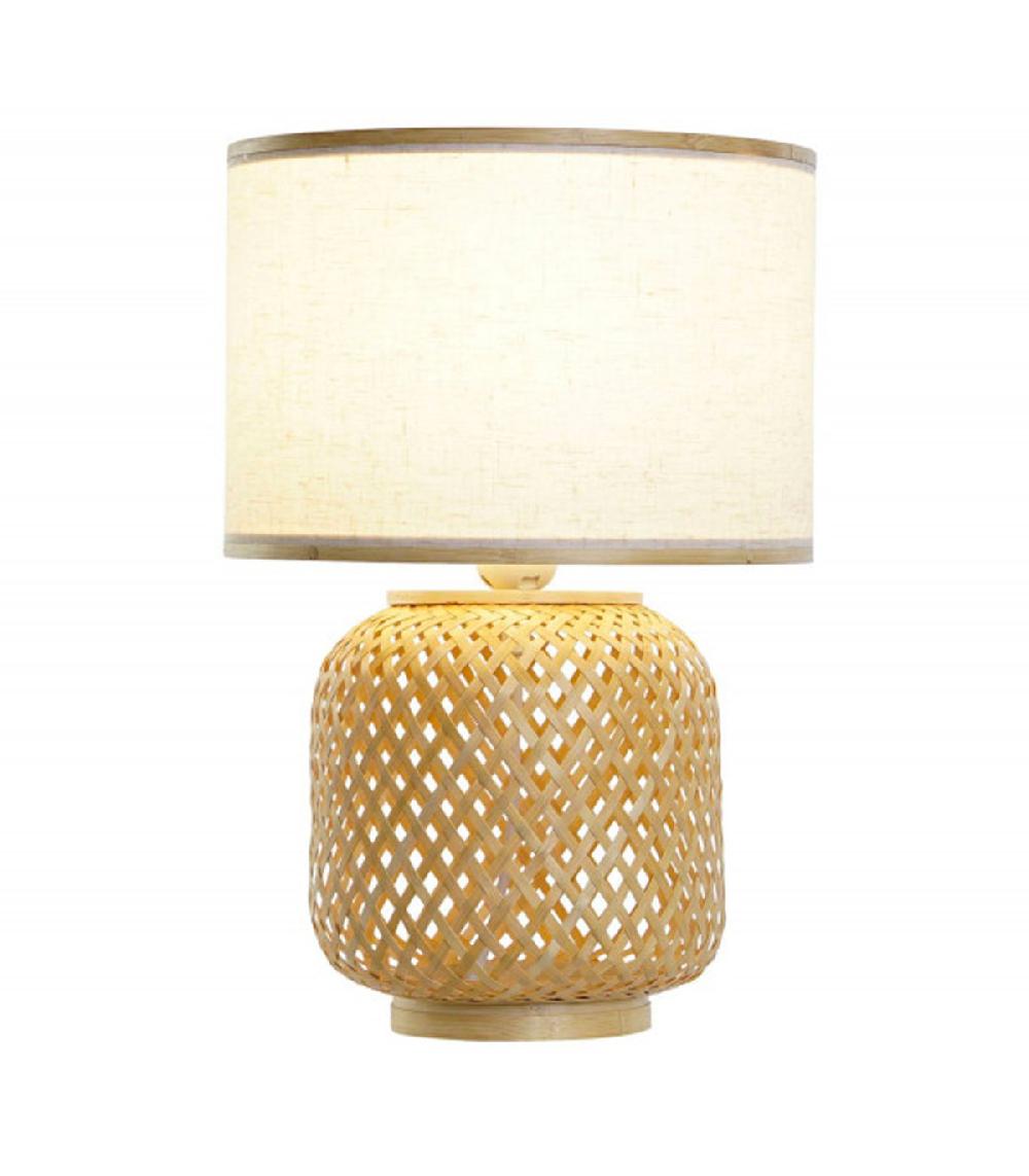 wadiga Lampe à poser bambou et abat-jour beige 26x26x39cm