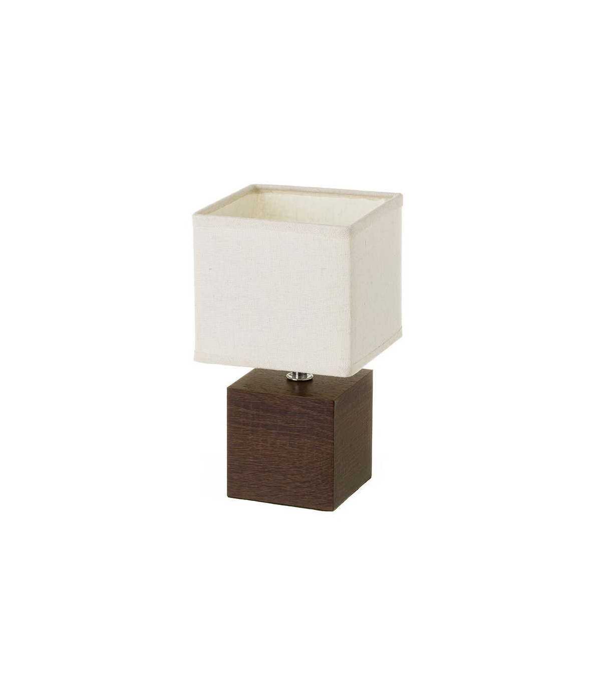 wadiga Lampe à Poser Base Carrée en Bois Foncé et Abat-jour Beige - Hauteur 26.5cm