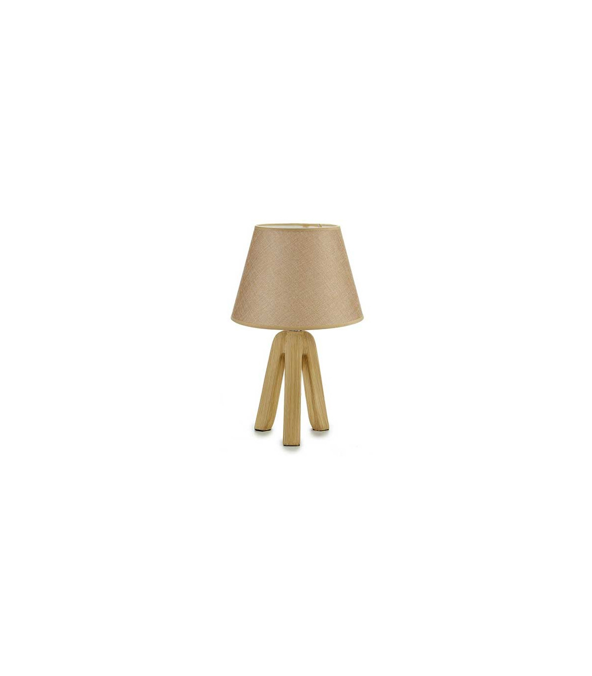 wadiga Lampe à Poser Base Céramique Effet Bois Abat-jour Conique Beige