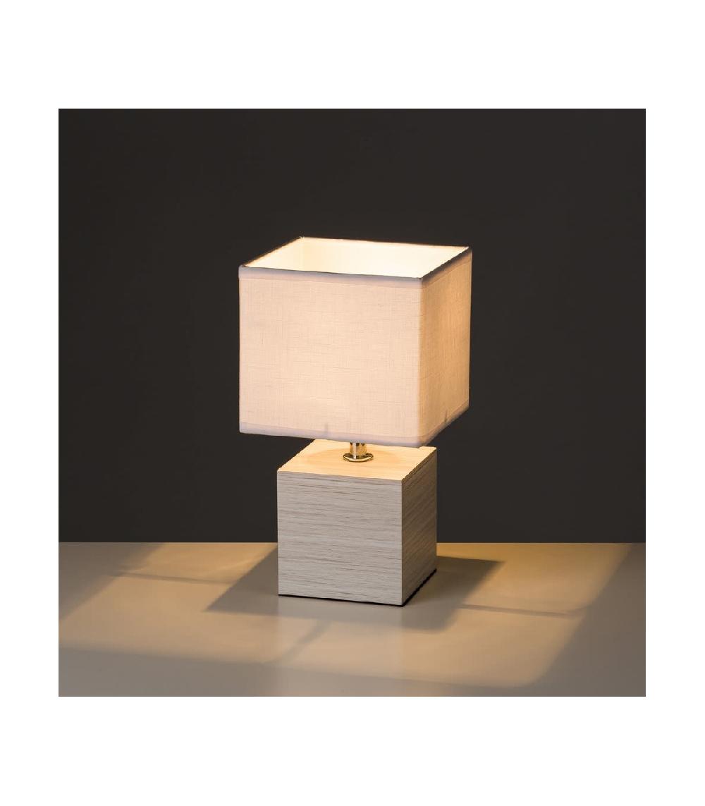 Wadiga Lampe à Poser Base En Bois Blanchi Et Abat-jour Blanc - Hauteur 26.50cm