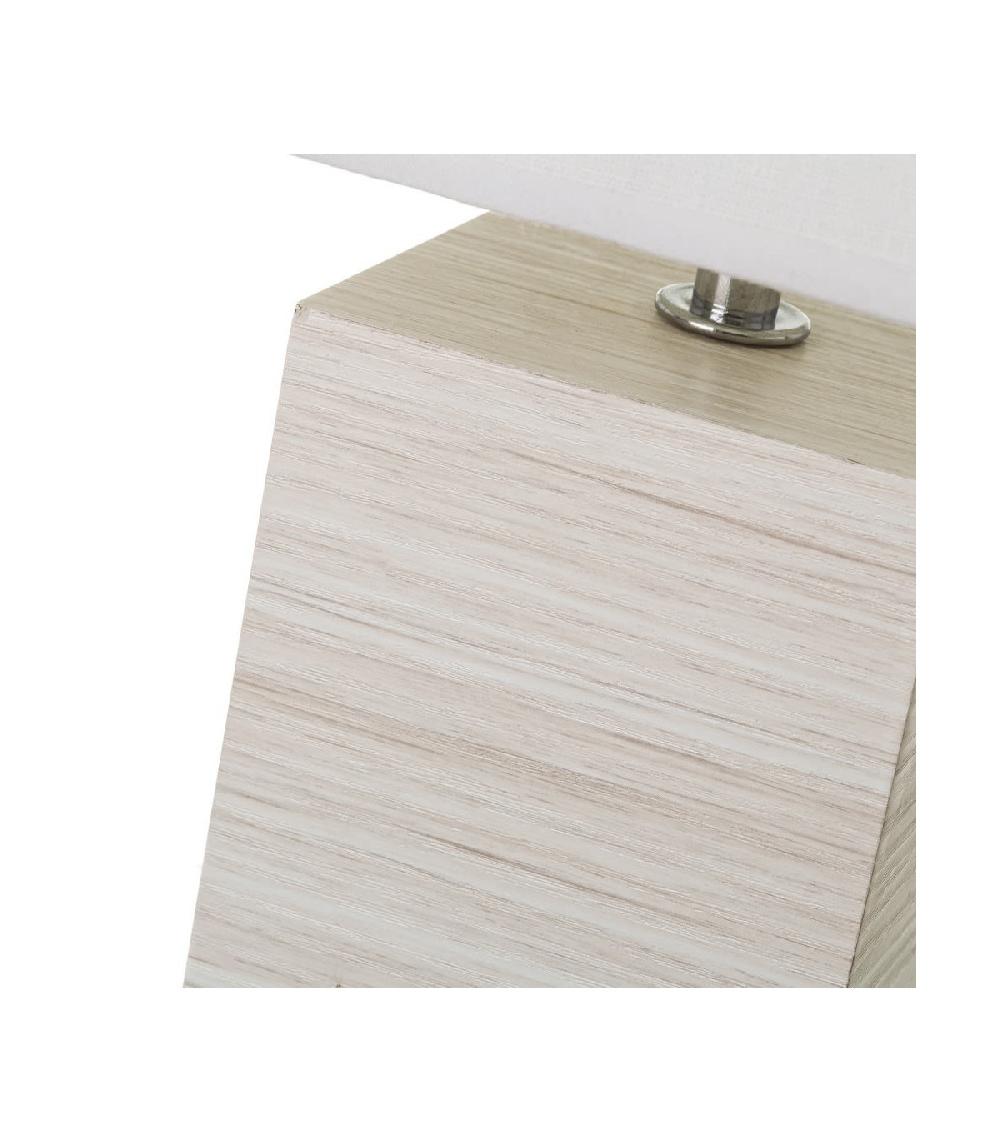 Wadiga Lampe à Poser Base En Bois Blanchi Et Abat-jour Blanc - Hauteur 26.50cm