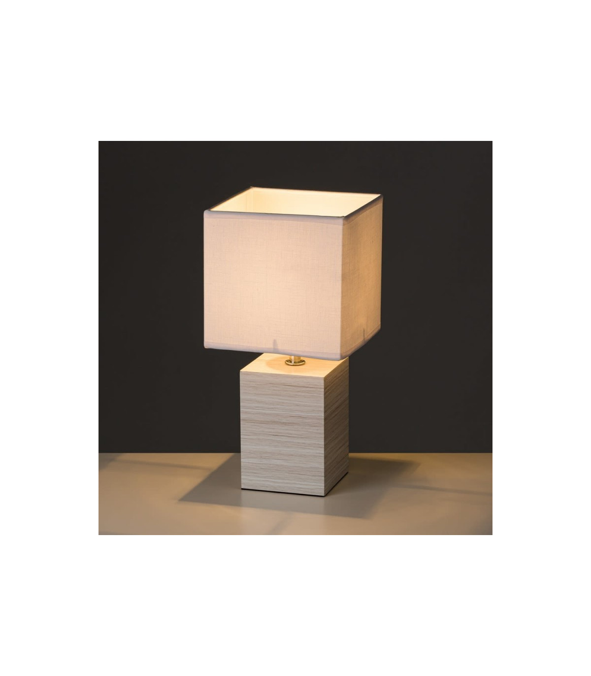 Wadiga Lampe à Poser Base En Bois Blanchi Et Abat-jour Blanc - Hauteur 33cm