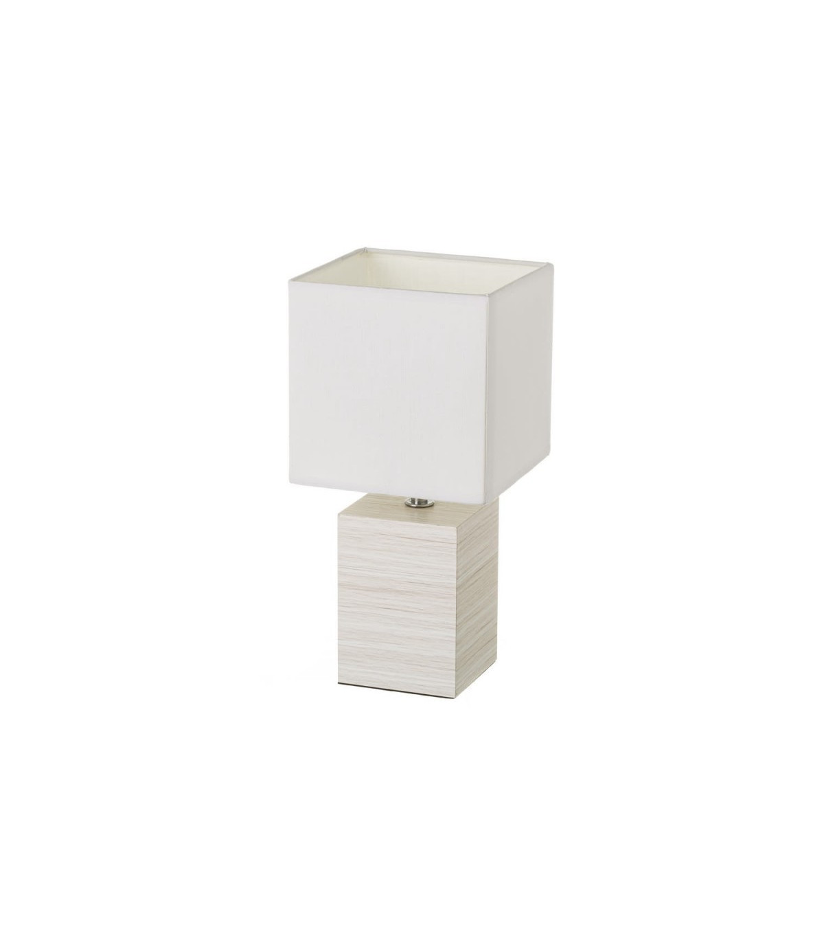 wadiga Lampe à Poser Base en Bois Blanchi et Abat-jour Blanc - Hauteur 33cm