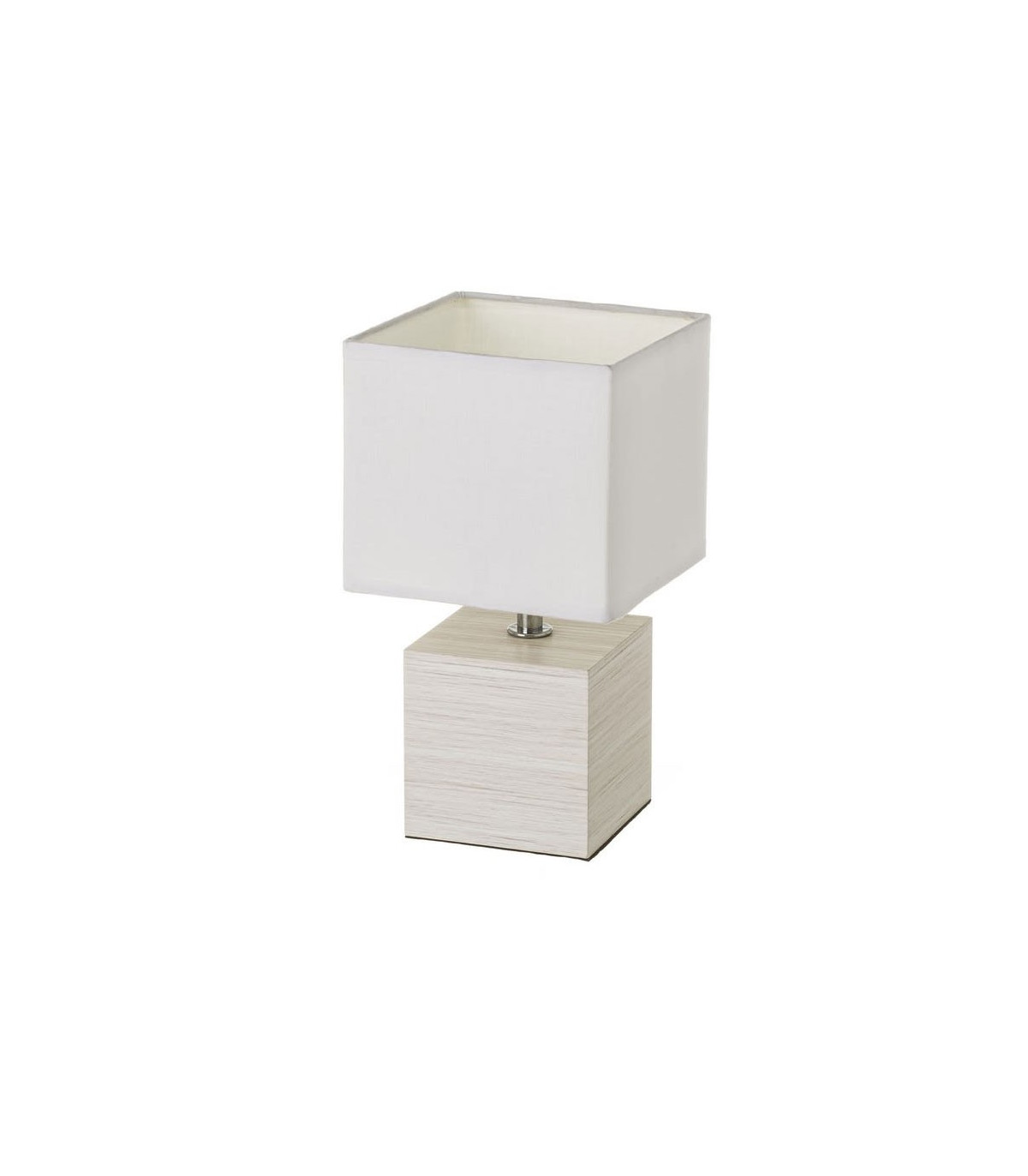wadiga Lampe à Poser Base en Bois Blanchi et Abat-jour Blanc - Hauteur 26.50cm