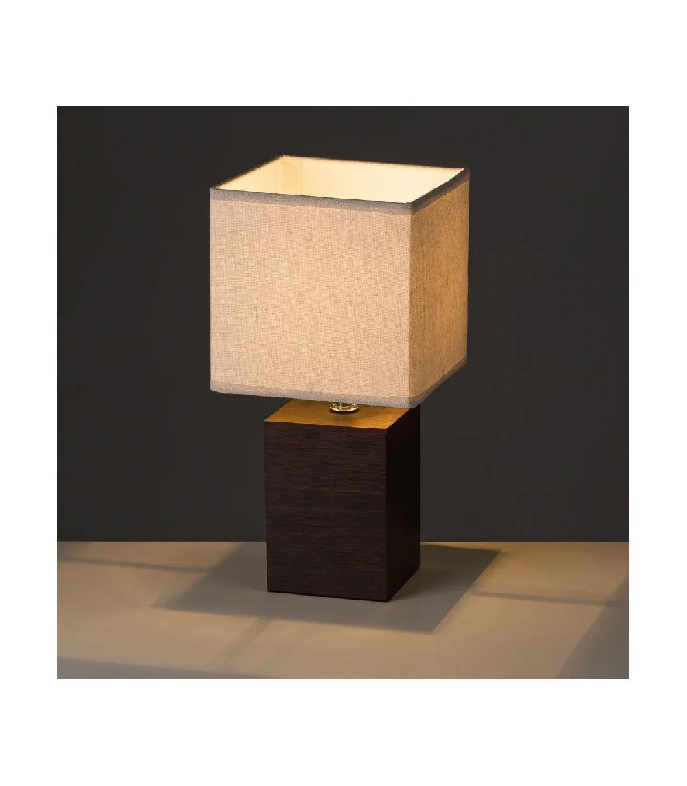 Wadiga Lampe à Poser Base En Bois Foncé Et Abat-jour Beige - Hauteur 33cm