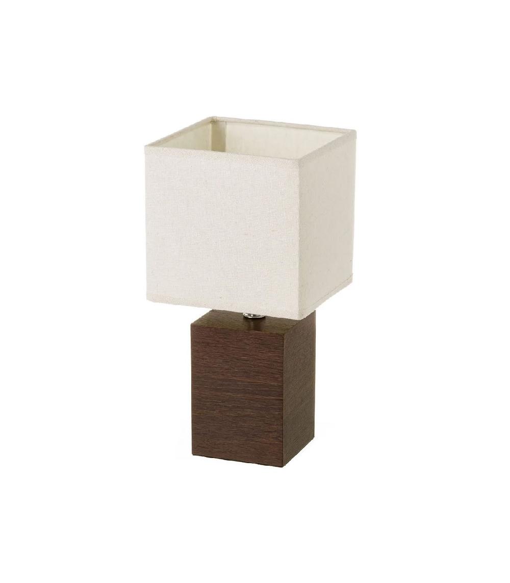 wadiga Lampe à Poser Base en Bois Foncé et Abat-jour Beige - Hauteur 33cm