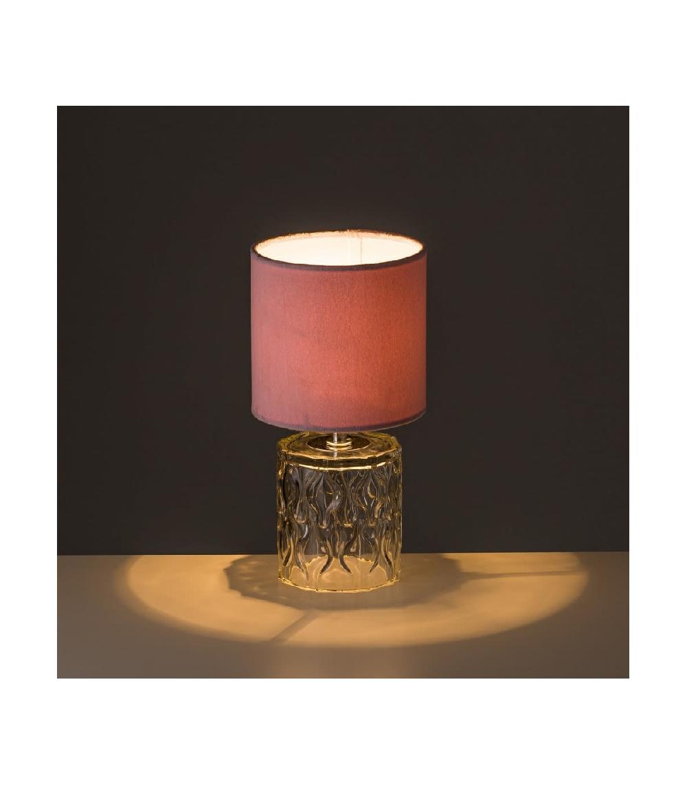 Wadiga Lampe à Poser Base En Verre Et Abat-jour En Velours Mauve - Hauteur 29cm