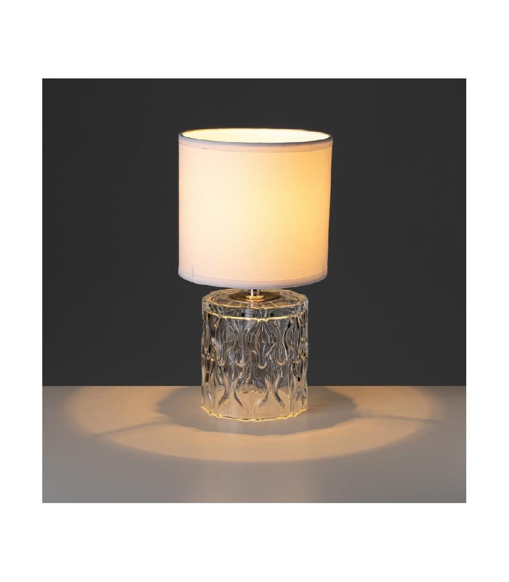 Wadiga Lampe à Poser Base En Verre Et Abat-jour Tissu Blanc - Hauteur 29cm