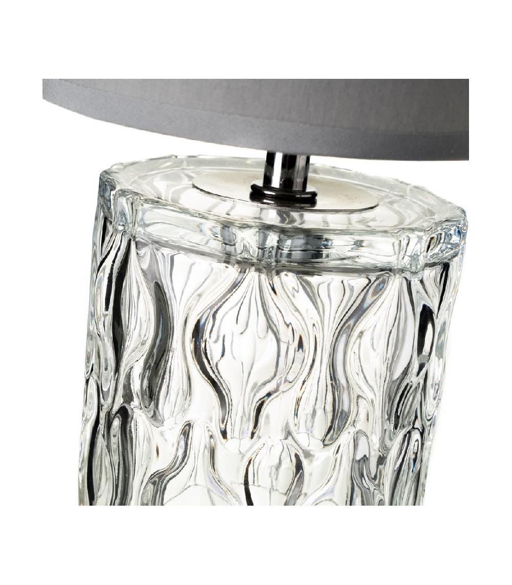 Wadiga Lampe à Poser Base En Verre Et Abat-jour Tissu Gris - Hauteur 29cm