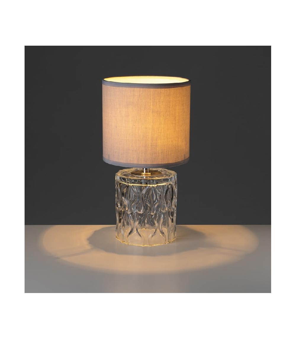 Wadiga Lampe à Poser Base En Verre Et Abat-jour Tissu Gris - Hauteur 29cm