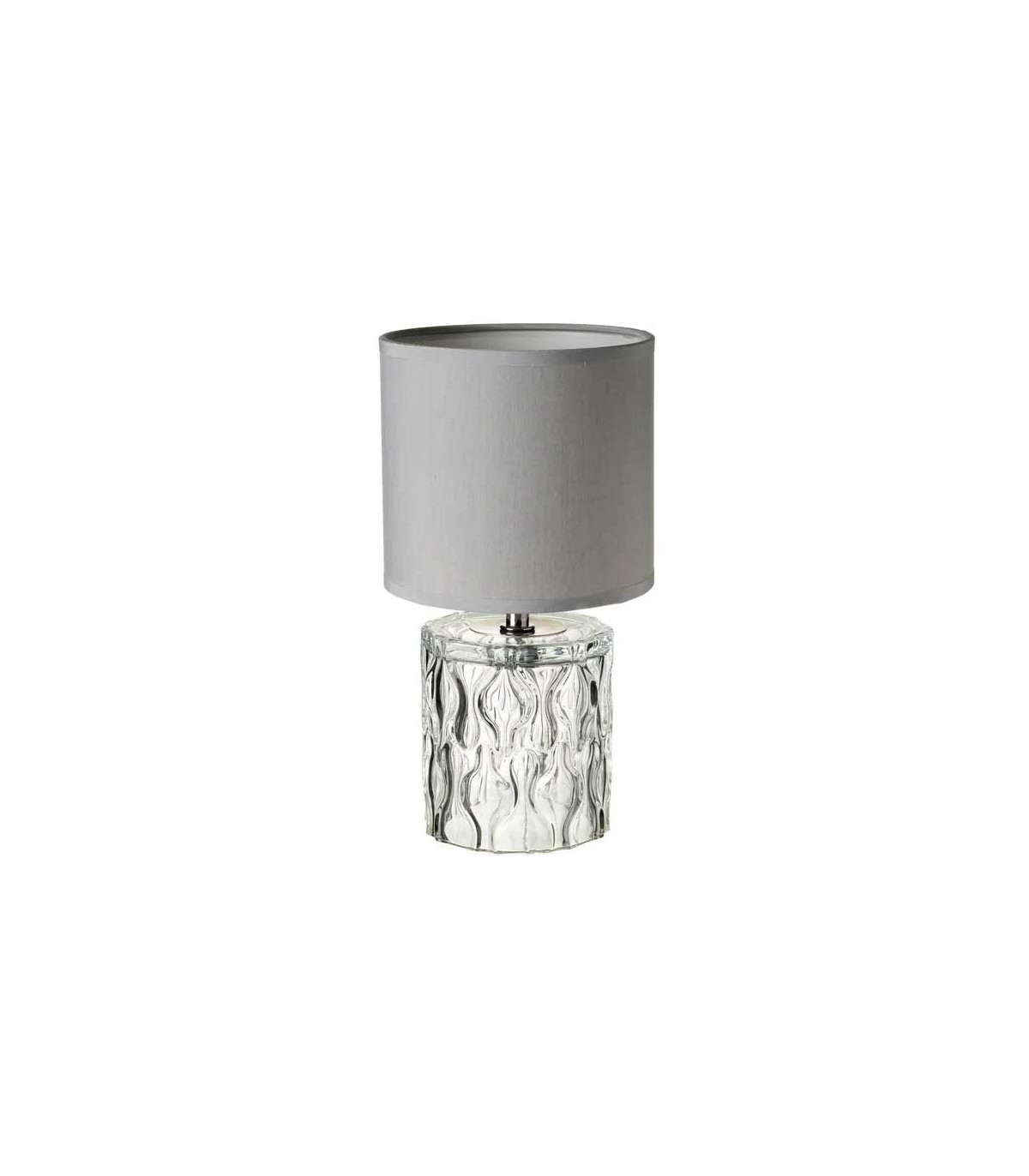 wadiga Lampe à Poser Base en Verre et Abat-jour Tissu Gris - Hauteur 29cm