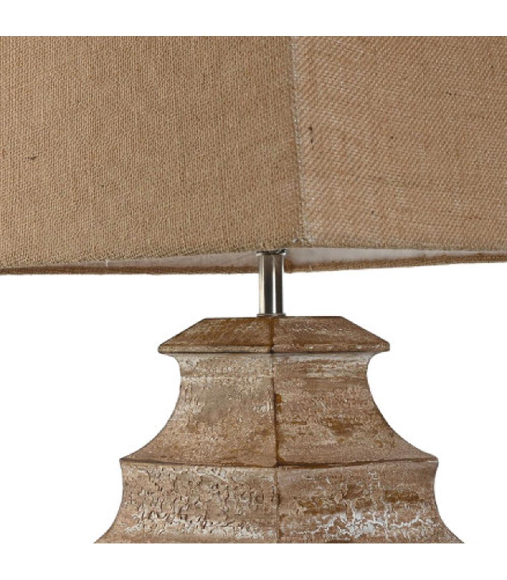 Wadiga Lampe à Poser Bois De Mangue Et Abat-jour Coton Beige 35x35x83cm