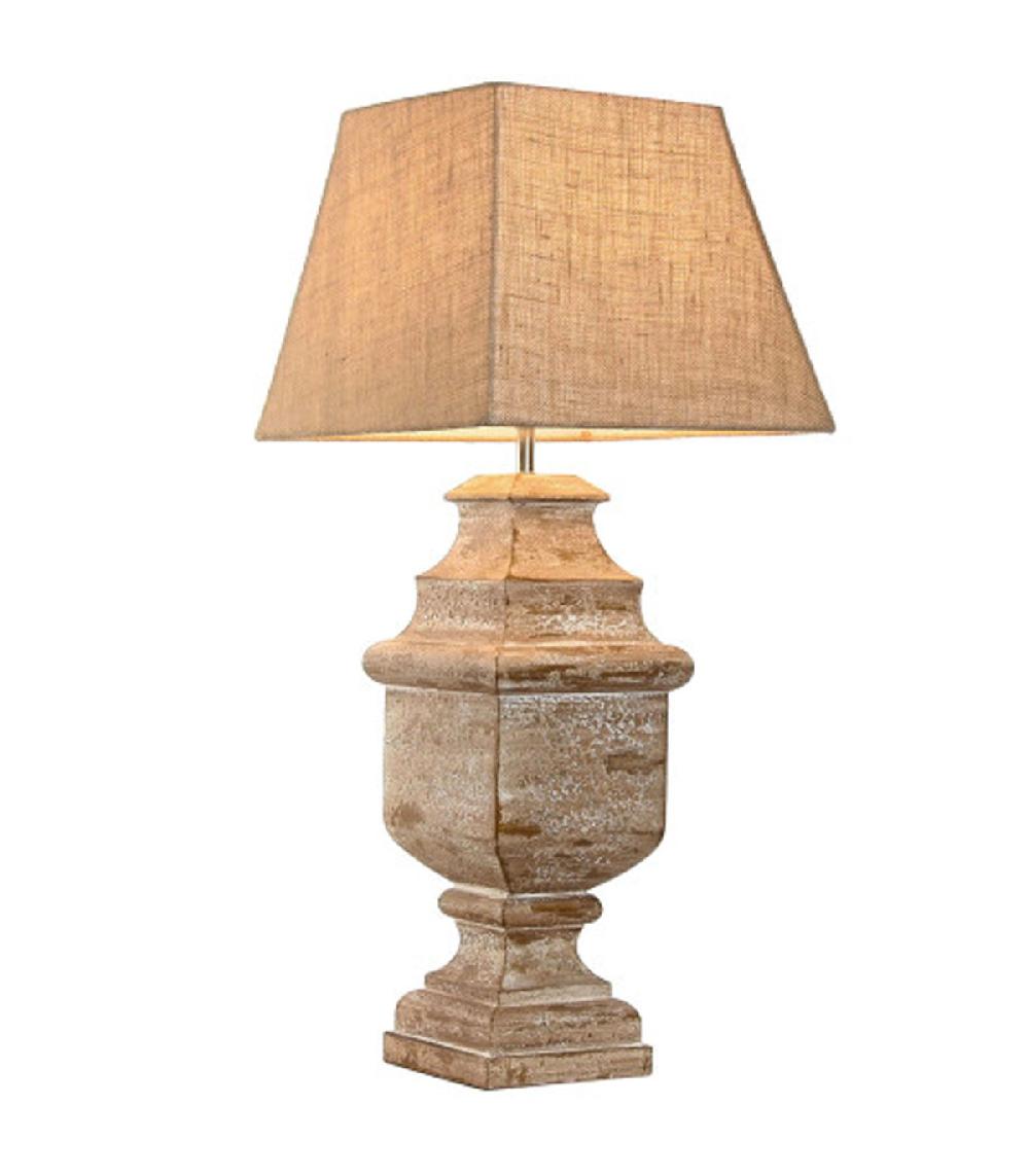 wadiga Lampe à poser bois de mangue et abat-jour coton beige 35x35x83cm