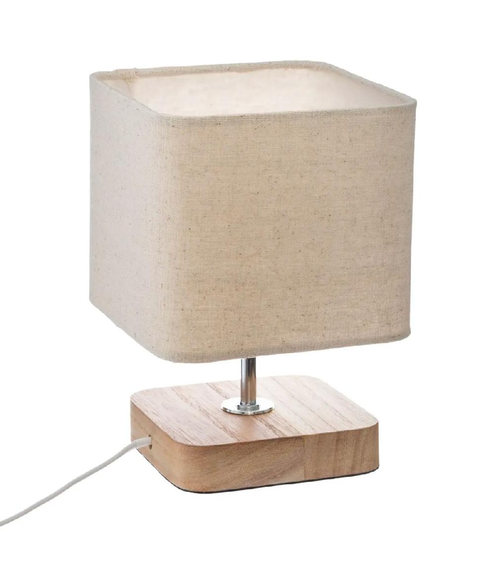wadiga Lampe à poser bois et abat-jour beige 14.5x14.5x21cm