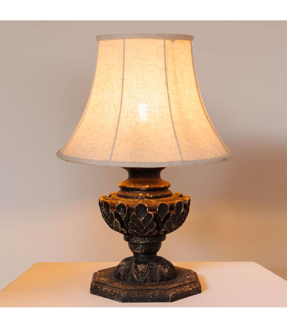wadiga Lampe à Poser Bois Sculpté Et Abat-jour Beige 40x40x56cm
