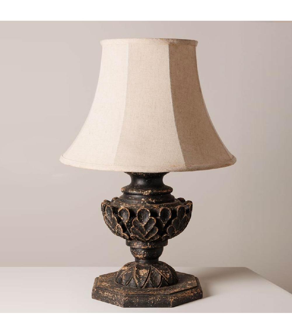 wadiga Lampe à Poser Bois Sculpté Et Abat-jour Beige 40x40x56cm