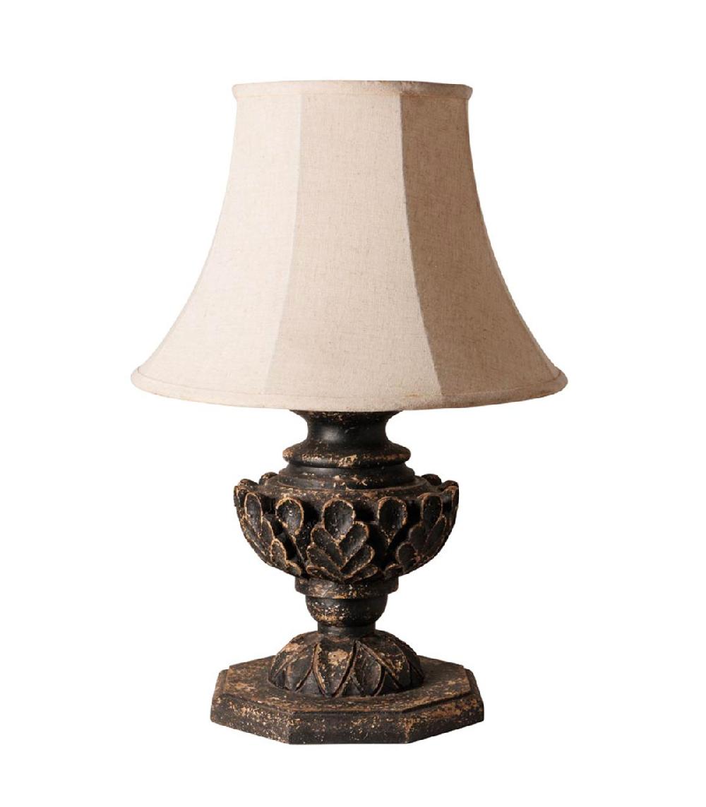 wadiga Lampe à poser bois sculpté et abat-jour beige 40x40x56cm