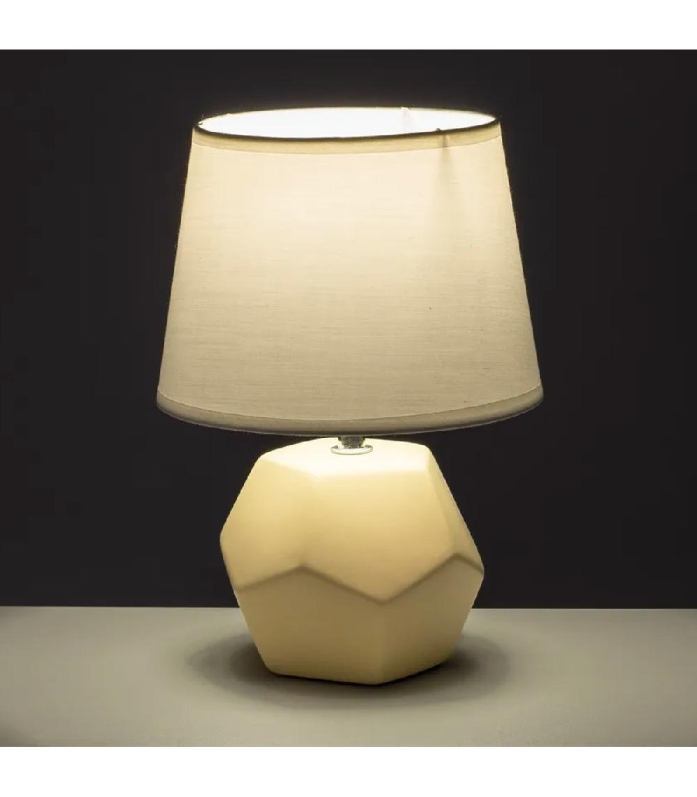 Wadiga Lampe à Poser Céramique Beige Et Abat Jour Blanc 18x18x26cm