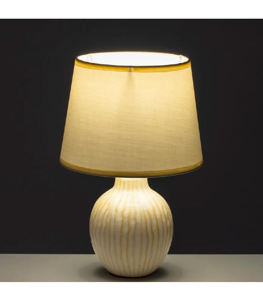 Wadiga Lampe à Poser Céramique Beige Et Abat Jour Blanc 18x18x28cm