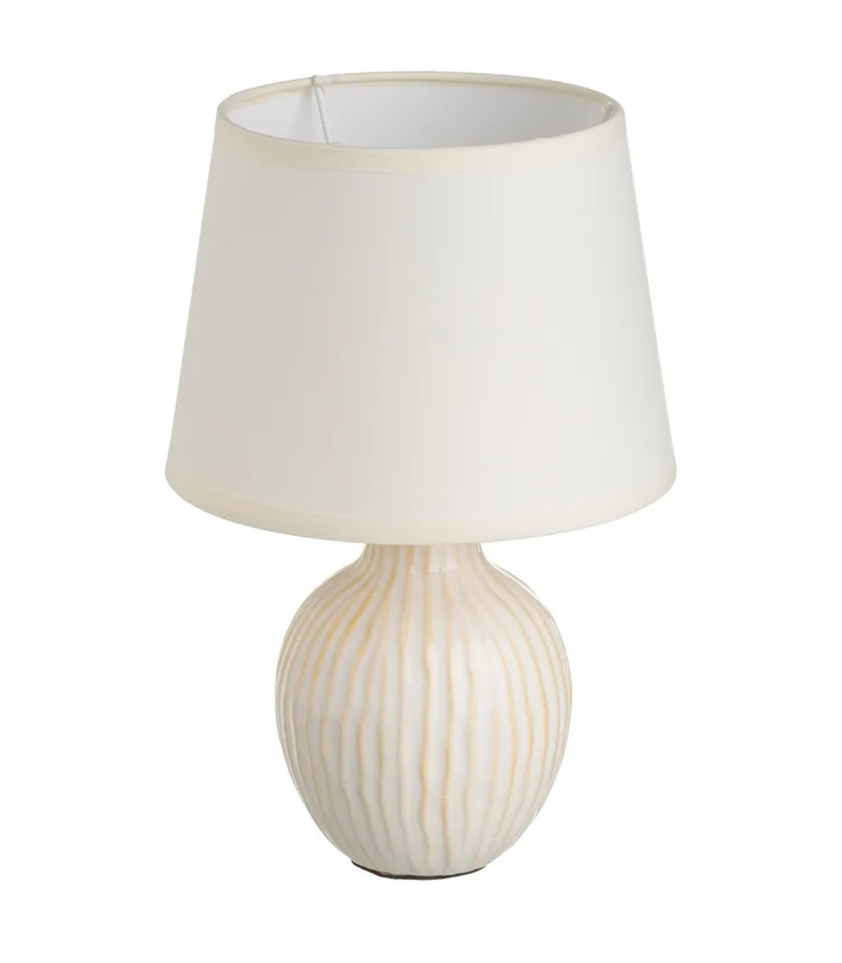 wadiga Lampe à poser céramique beige et abat jour blanc 18x18x28cm