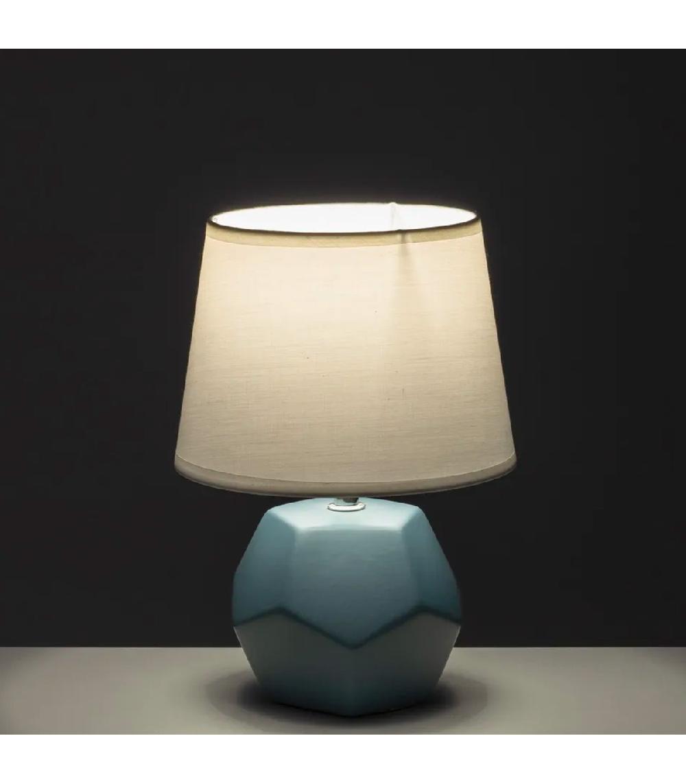 Wadiga Lampe à Poser Céramique Bleu Pétrole Et Abat Jour Blanc 18x18x26cm