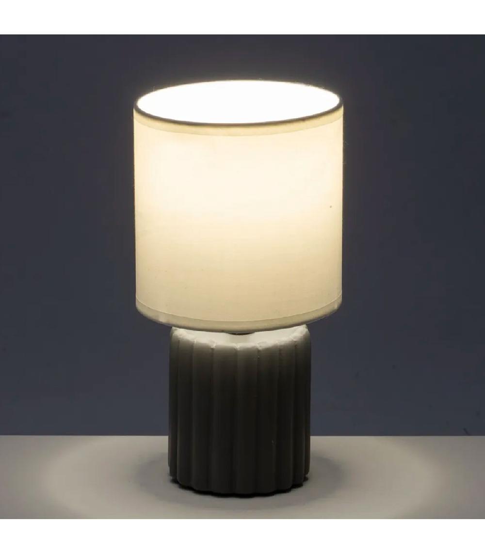 Wadiga Lampe à Poser Céramique Gris Et Abat-jour Blanc 13x13x24cm