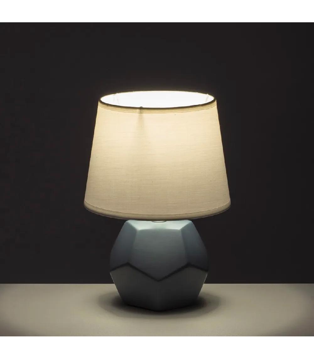 Wadiga Lampe à Poser Céramique Grise Et Abat Jour Blanc 18x18x26cm