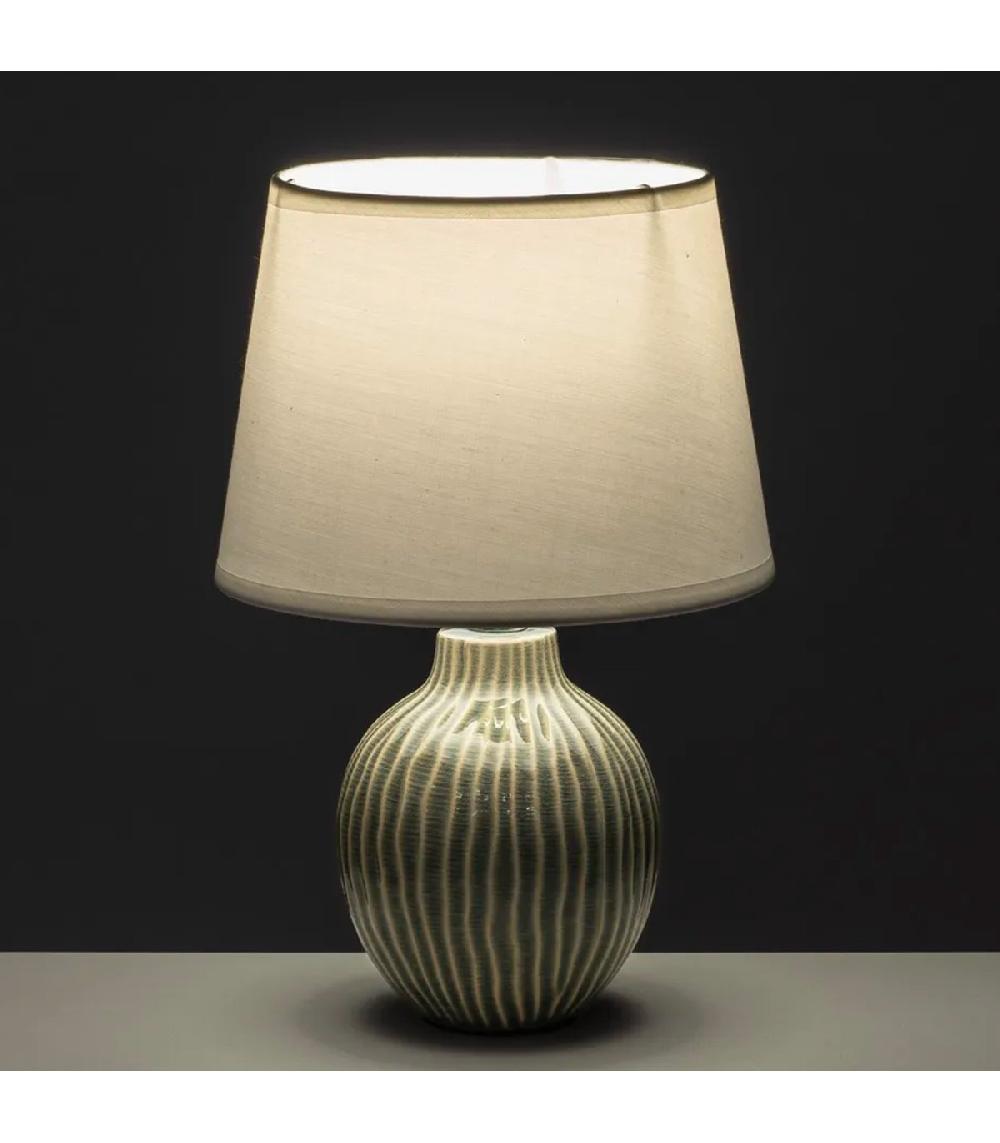 Wadiga Lampe à Poser Céramique Grise Et Abat Jour Blanc 18x18x28cm