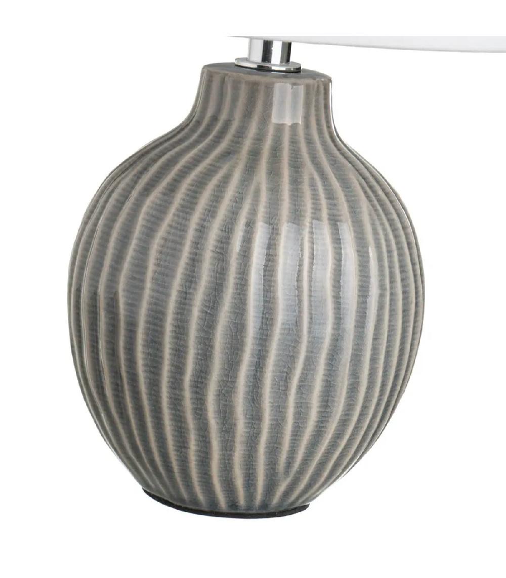 Wadiga Lampe à Poser Céramique Grise Et Abat Jour Blanc 18x18x28cm