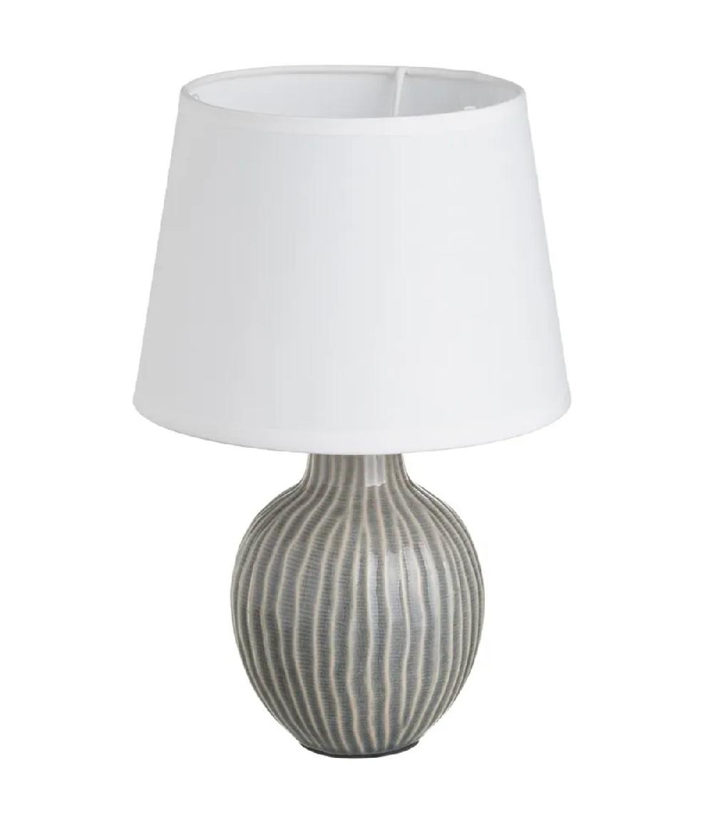 wadiga Lampe à poser céramique grise et abat jour blanc 18x18x28cm