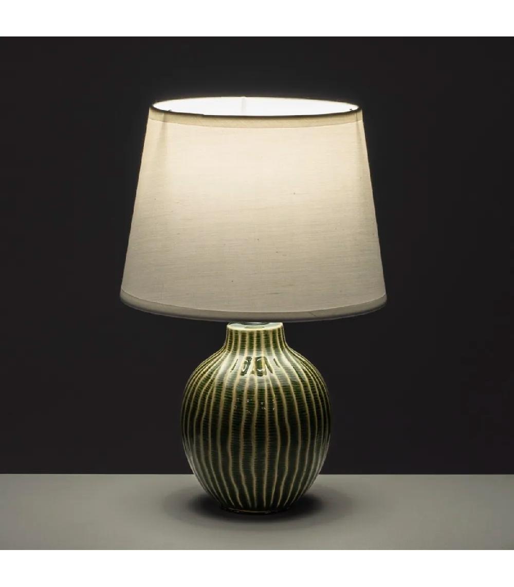 Wadiga Lampe à Poser Céramique Verte Et Abat Jour Blanc 18x18x28cm