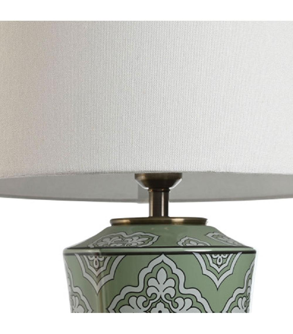 Wadiga Lampe à Poser Céramique Verte Et Abat-jour Coton Blanc 40x40x69cm