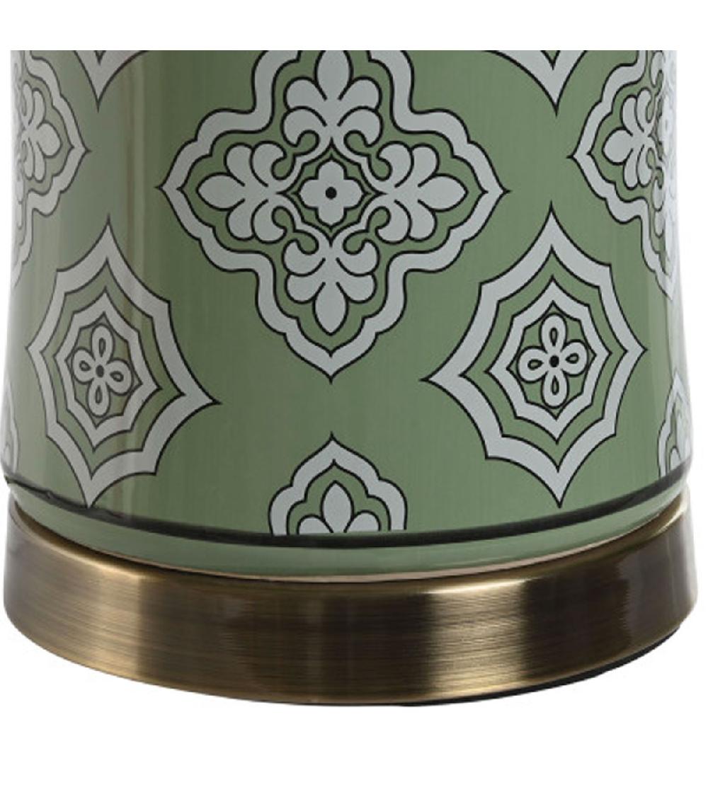 Wadiga Lampe à Poser Céramique Verte Et Abat-jour Coton Blanc 40x40x69cm