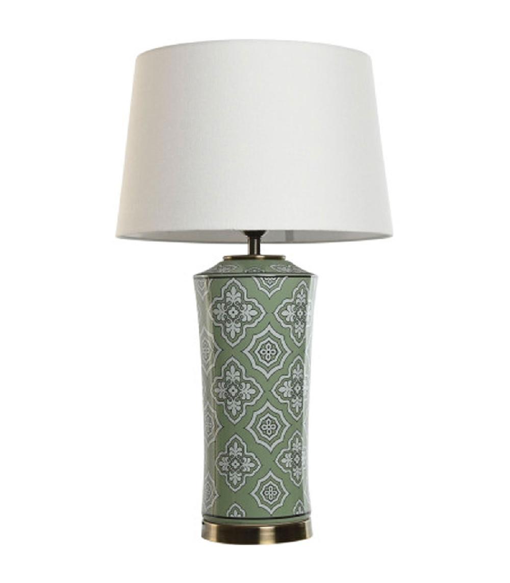 wadiga Lampe à poser céramique verte et abat-jour coton blanc 40x40x69cm