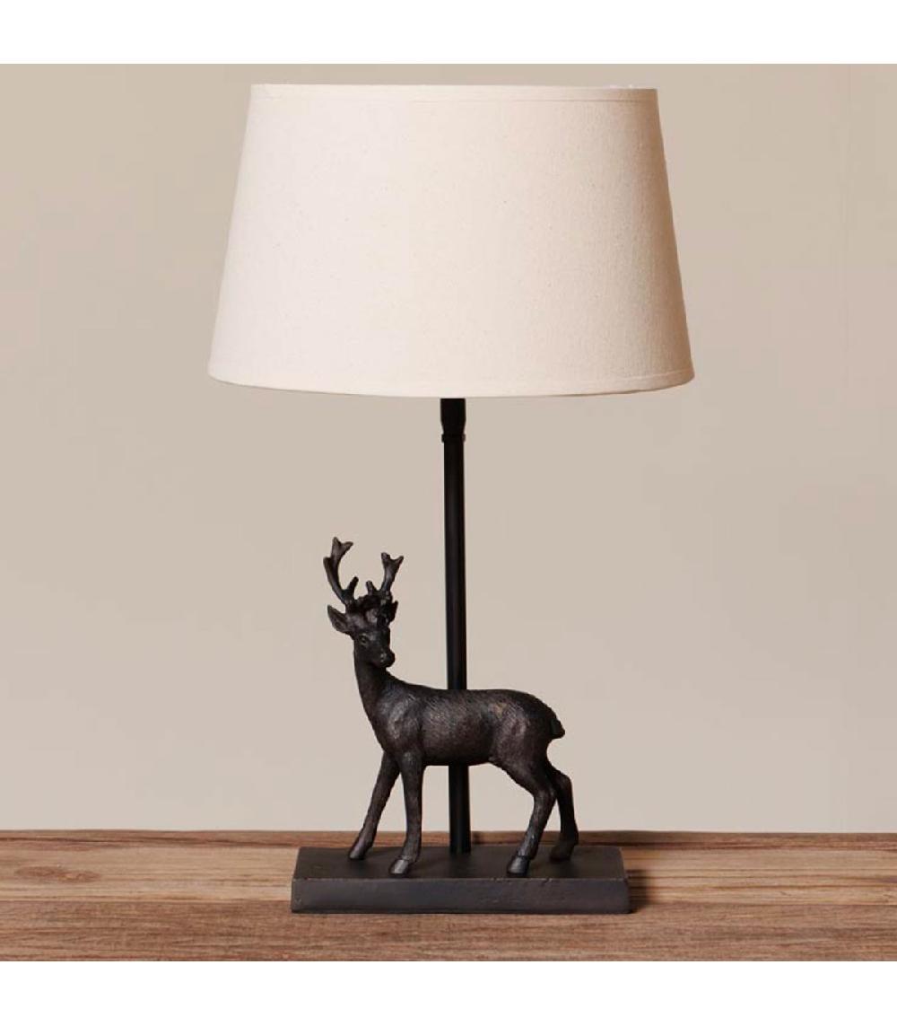 Wadiga Lampe à Poser Cerf Aluminium Noir Et Abat-jour Lin Beige 30x30x41.5cm
