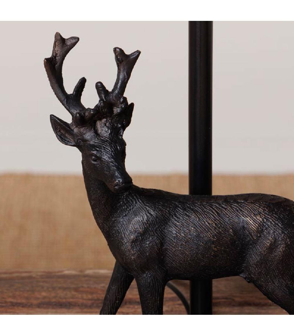 Wadiga Lampe à Poser Cerf Aluminium Noir Et Abat-jour Lin Beige 30x30x41.5cm