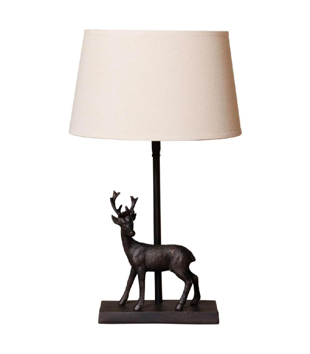wadiga Lampe à poser cerf aluminium noir et abat-jour lin beige 30x30x41.5cm
