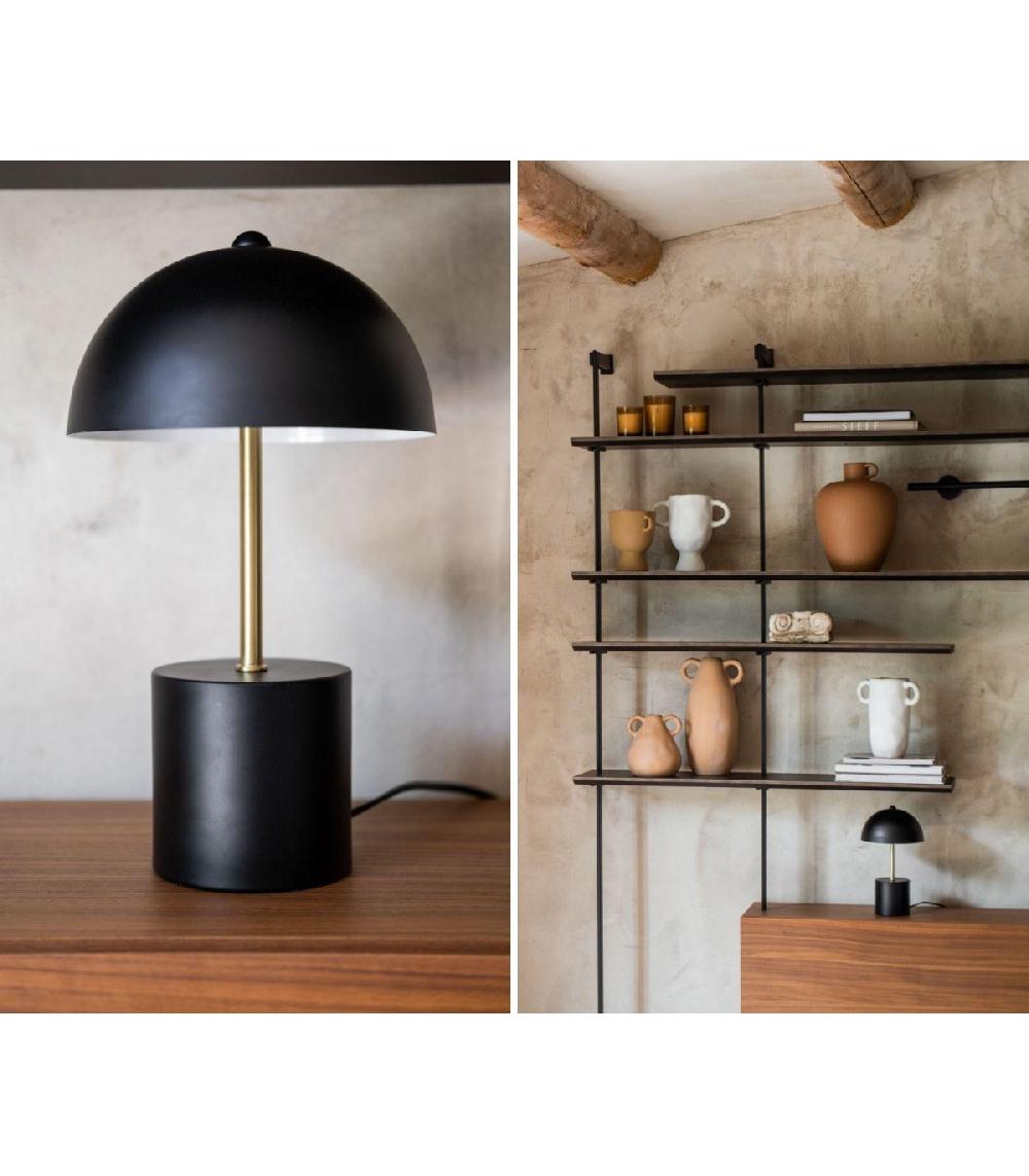 Wadiga Lampe à Poser Champignon Métal Noir Et Doré -18x30cm