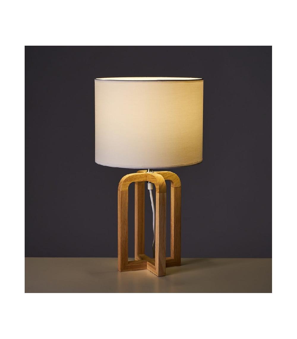 Wadiga Lampe à Poser Chêne Et Abat-jour Blanc - 26x26x46.7cm