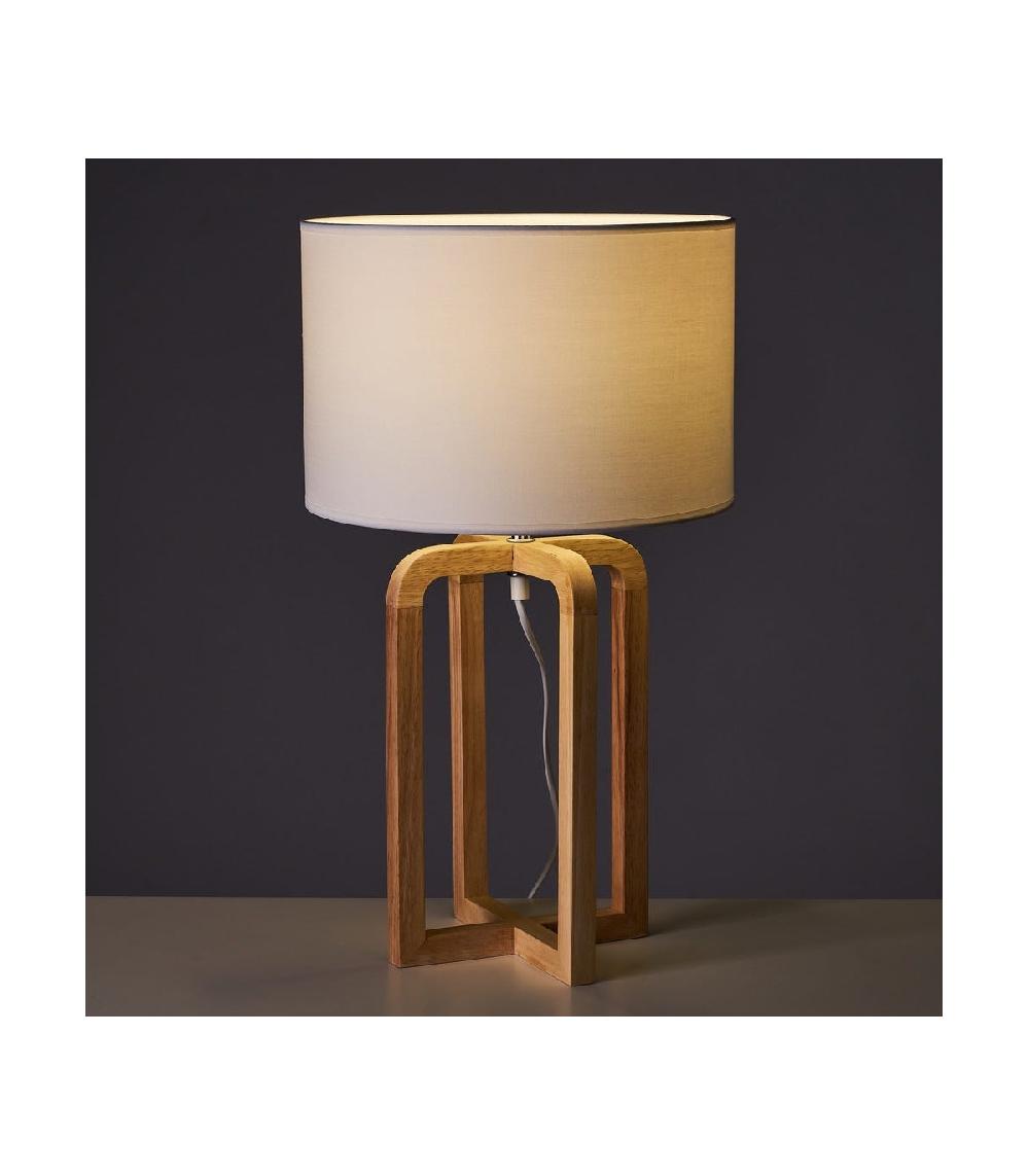 Wadiga Lampe à Poser Chêne Et Abat-jour Blanc - 30x30x52cm