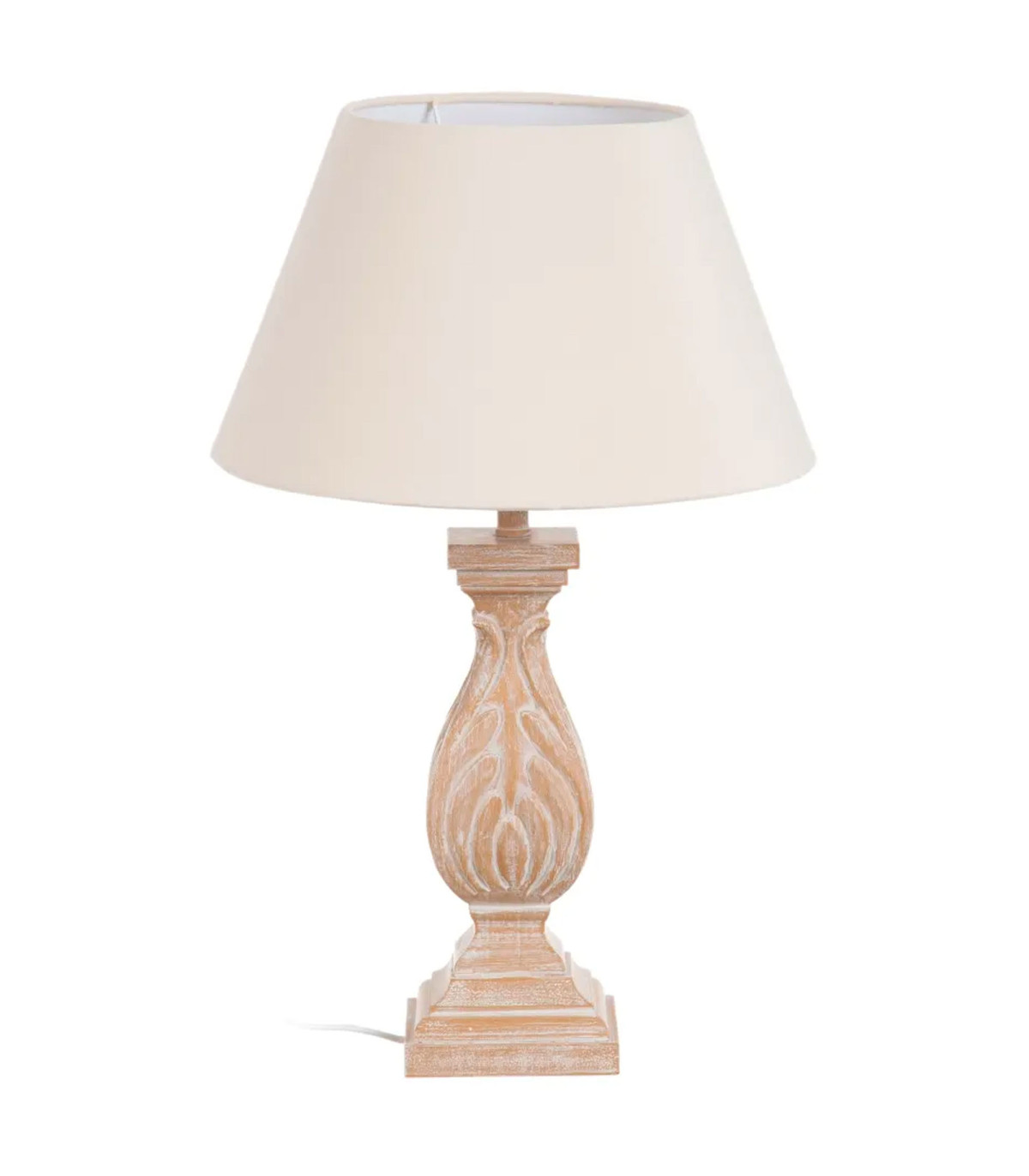 wadiga Lampe à poser classique résine bois et blanc 35x35x57cm