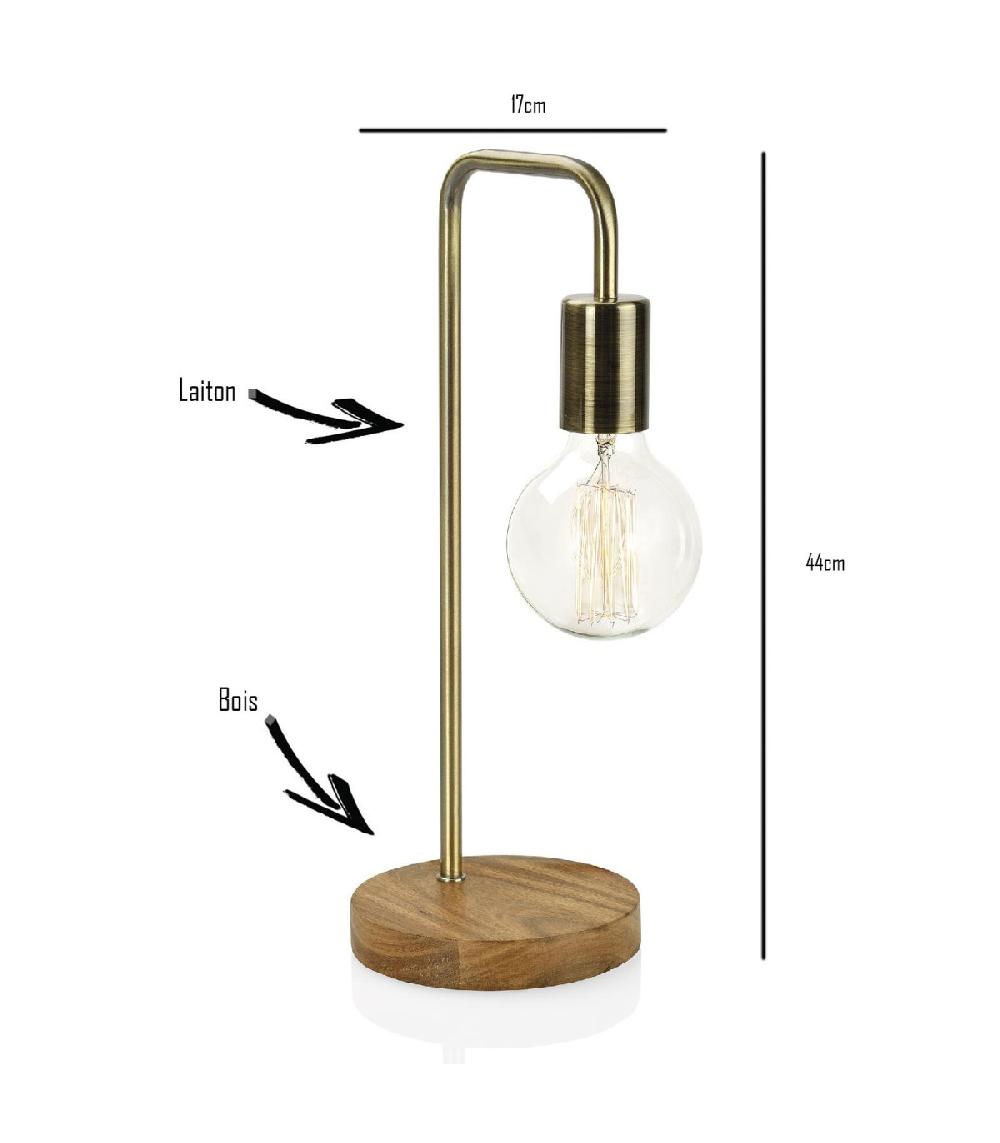 Wadiga Lampe à Poser Courbée Design En Bois Et Laiton